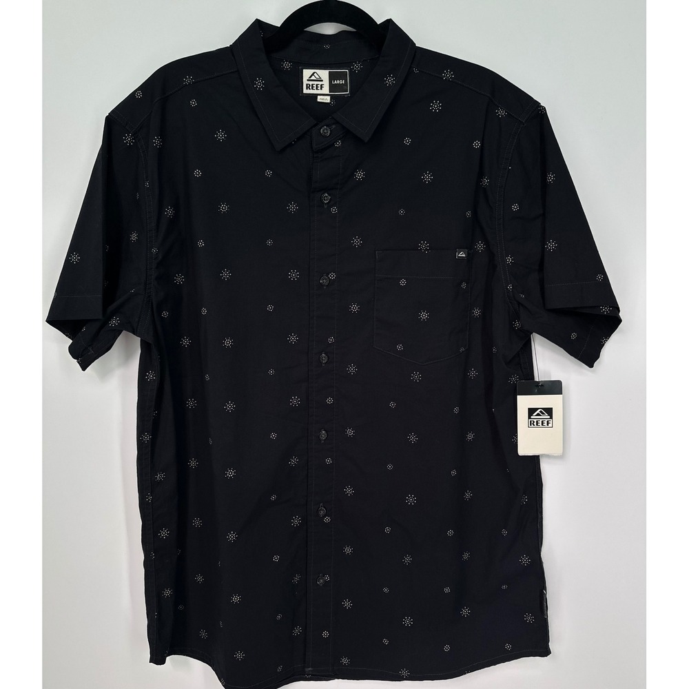 Reef Topaz Men's Shirt Large Black Caviar Print Short Sleeve Stretch NWT 0323 - Picture 3 of 10